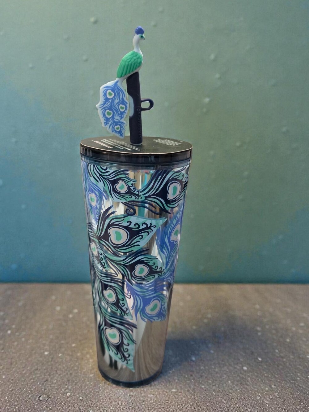 Starbucks peacock cold cup tumbler with straw and topper